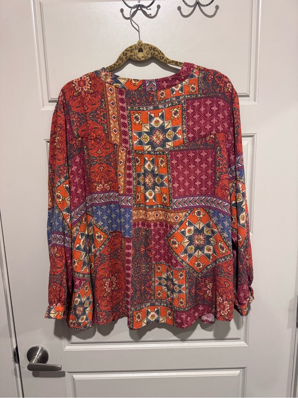 Coldwater Creek Red Orange Patchwork Button-Front Top Boho 3X - Picture 3 of 3